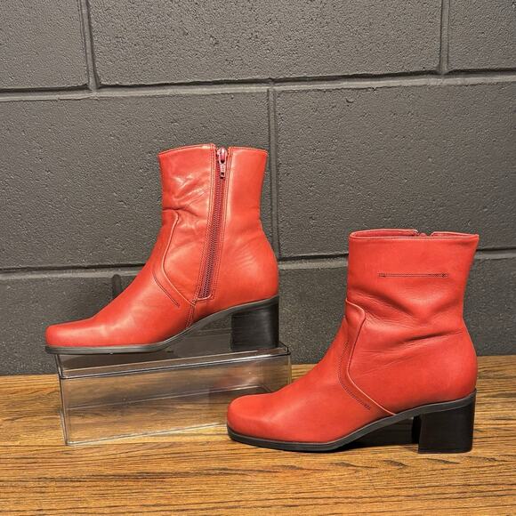 90s Y2K Vintage Naturalizer chunky Red Leather Square Toe Ankle Boots Women’s 6 - Picture 1 of 8